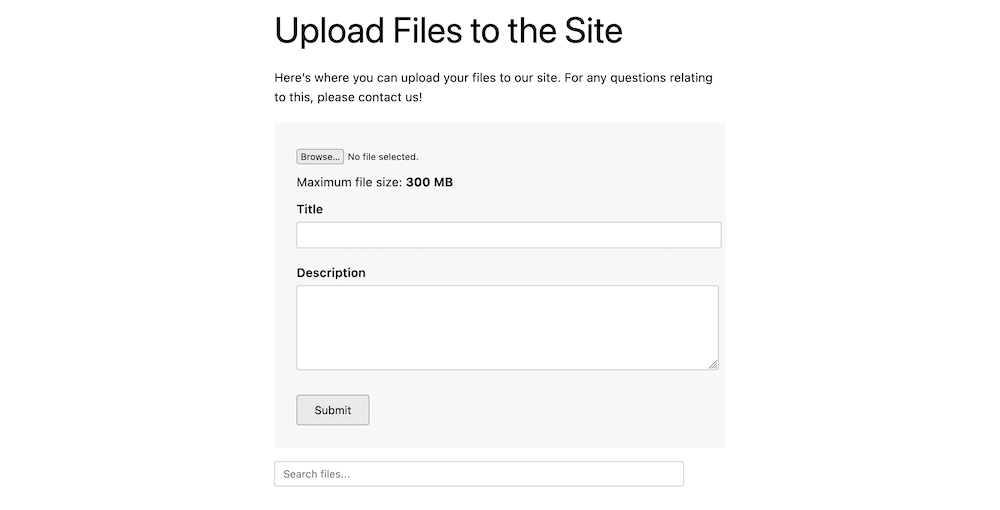 The Shared Files uploader on the front end of a site.
