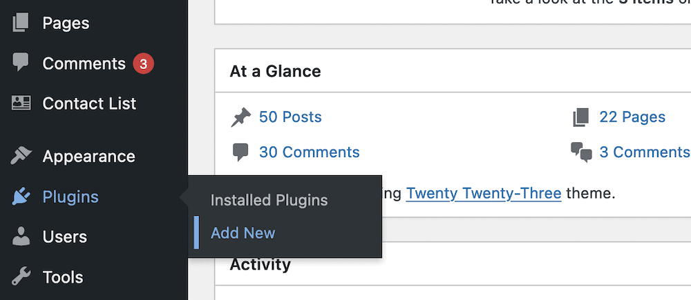 The Plugins > Add New link within WordPress.