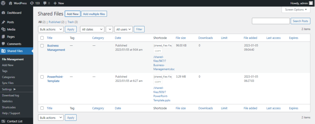 shared files plugin file sharing