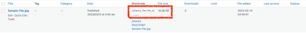 Copy Paste the Shortcode with Shared Files Pro Plugin
