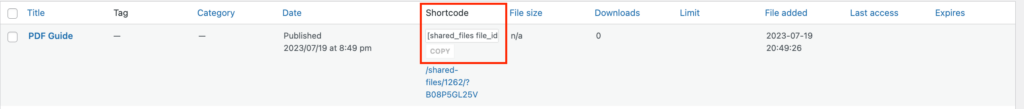 Shared Files Plugin Shortcodes