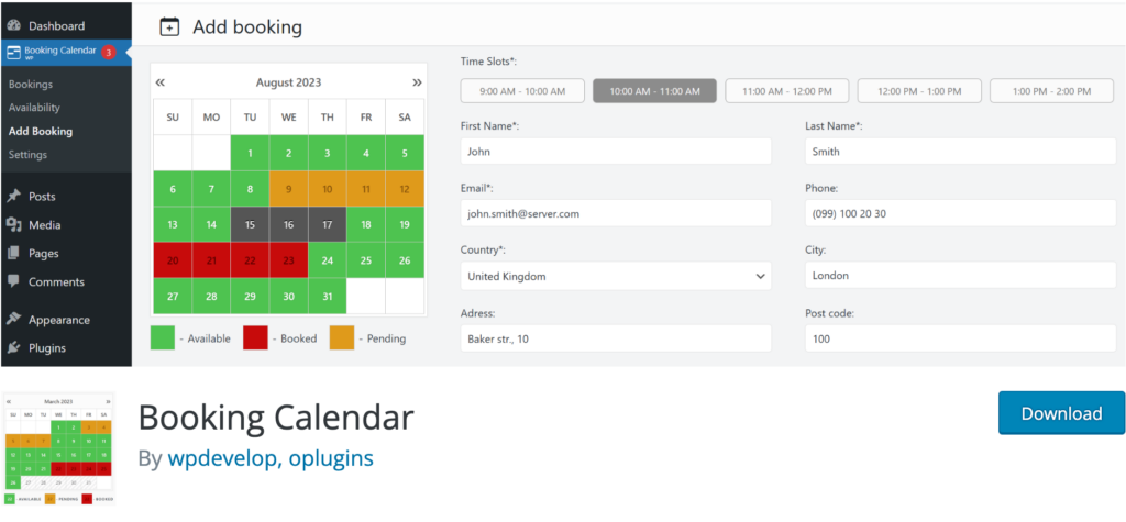 Booking Calendar Plugin